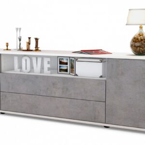 Lowboard Armanda | Korpus Weiß | Front in Beton Optik | 180x49x35cm (BxHxT)