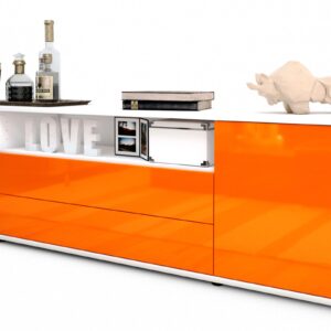 Lowboard Armanda | Korpus Weiß | Front in Hochglanz Orange | 180x49x35cm (BxHxT)