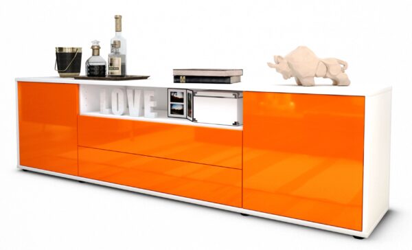 Lowboard Armanda | Korpus Weiß | Front in Hochglanz Orange | 180x49x35cm (BxHxT)