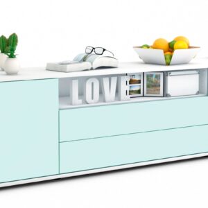 Lowboard Armanda | Korpus Weiß | Front in Mint | 180x49x35cm (BxHxT)