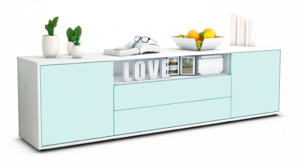 Lowboard Armanda | Korpus Weiß | Front in Mint | 180x49x35cm (BxHxT)