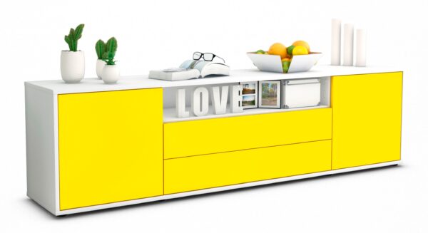 Lowboard Armanda | Korpus Weiß | Front in Gelb | 180x49x35cm (BxHxT)