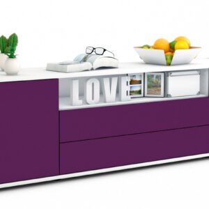 Lowboard Armanda | Korpus Weiß | Front in Lila | 180x49x35cm (BxHxT)