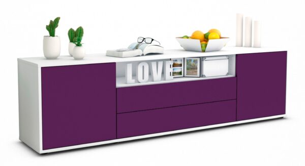 Lowboard Armanda | Korpus Weiß | Front in Lila | 180x49x35cm (BxHxT)
