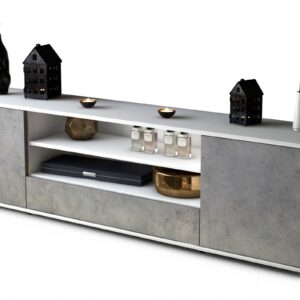 Lowboard Armida | Korpus Weiß | Front in Beton Optik | 180x49x35cm (BxHxT)