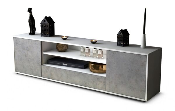 Lowboard Armida | Korpus Weiß | Front in Beton Optik | 180x49x35cm (BxHxT)