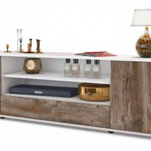 Lowboard Armida | Korpus Weiß | Front in Treibholz Holz Optik | 180x49x35cm (BxHxT)