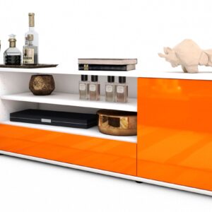 Lowboard Armida | Korpus Weiß | Front in Hochglanz Orange | 180x49x35cm (BxHxT)