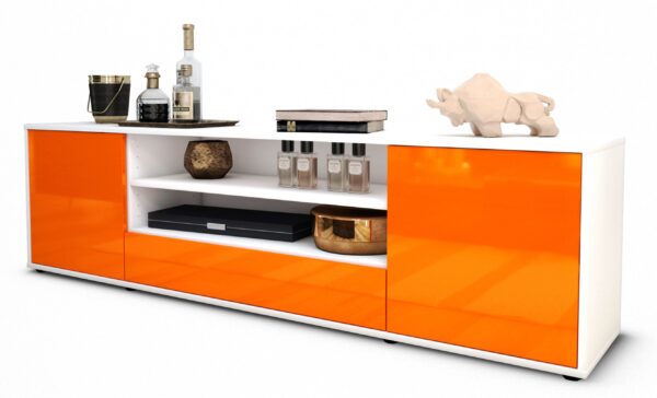Lowboard Armida | Korpus Weiß | Front in Hochglanz Orange | 180x49x35cm (BxHxT)