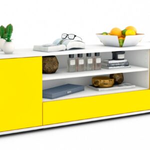 Lowboard Armida | Korpus Weiß | Front in Gelb | 180x49x35cm (BxHxT)