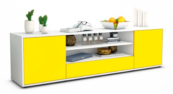 Lowboard Armida | Korpus Weiß | Front in Gelb | 180x49x35cm (BxHxT)