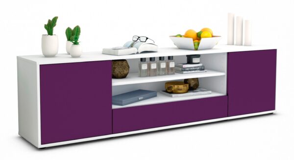 Lowboard Armida | Korpus Weiß | Front in Lila | 180x49x35cm (BxHxT)