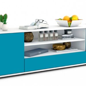 Lowboard Armida | Korpus Weiß | Front in Türkis | 180x49x35cm (BxHxT)