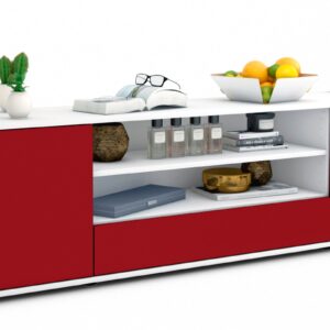 Lowboard Armida | Korpus Weiß | Front in Bordeaux | 180x49x35cm (BxHxT)