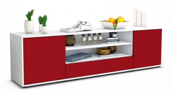 Lowboard Armida | Korpus Weiß | Front in Bordeaux | 180x49x35cm (BxHxT)