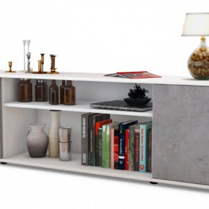 Lowboard Asia | Korpus Weiß | Front in Beton Optik | 180x49x35cm (BxHxT)