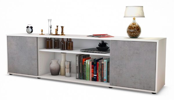 Lowboard Asia | Korpus Weiß | Front in Beton Optik | 180x49x35cm (BxHxT)