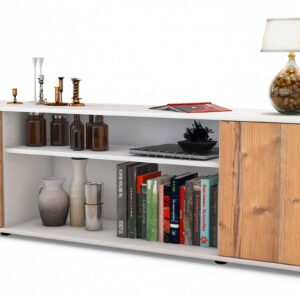 Lowboard Asia | Korpus Weiß | Front in Pinie Holz Optik | 180x49x35cm (BxHxT)