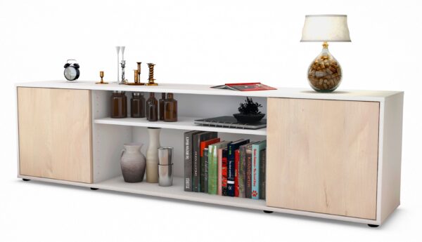 Lowboard Asia | Korpus Weiß | Front in Zeder Holz Optik | 180x49x35cm (BxHxT)