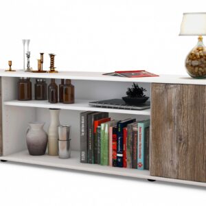 Lowboard Asia | Korpus Weiß | Front in Treibholz Holz Optik | 180x49x35cm (BxHxT)