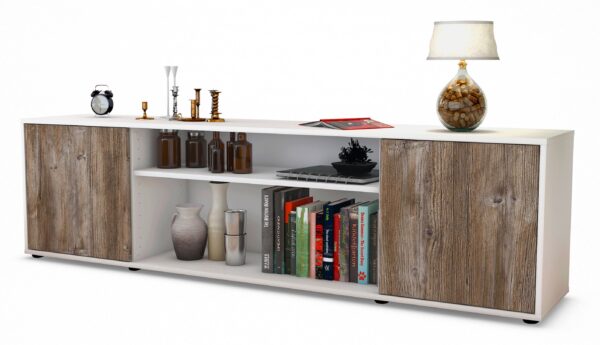 Lowboard Asia | Korpus Weiß | Front in Treibholz Holz Optik | 180x49x35cm (BxHxT)