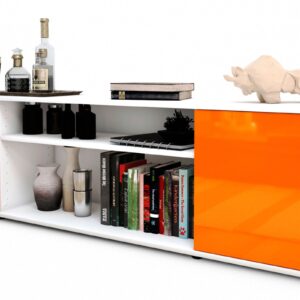 Lowboard Asia | Korpus Weiß | Front in Hochglanz Orange | 180x49x35cm (BxHxT)