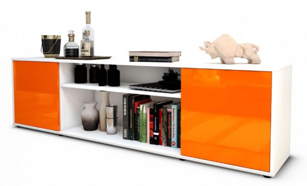 Lowboard Asia | Korpus Weiß | Front in Hochglanz Orange | 180x49x35cm (BxHxT)