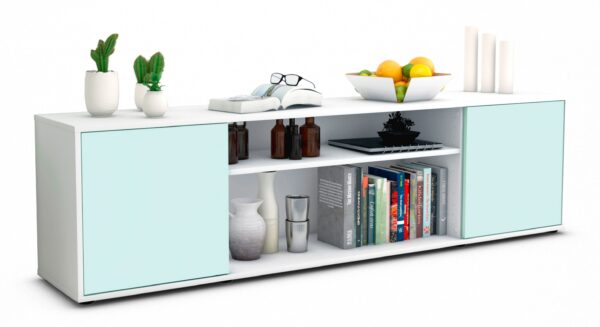 Lowboard Asia | Korpus Weiß | Front in Mint | 180x49x35cm (BxHxT)