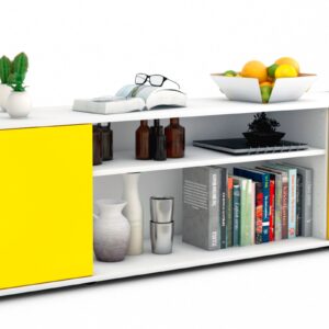 Lowboard Asia | Korpus Weiß | Front in Gelb | 180x49x35cm (BxHxT)