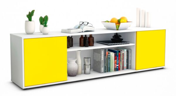 Lowboard Asia | Korpus Weiß | Front in Gelb | 180x49x35cm (BxHxT)