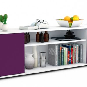 Lowboard Asia | Korpus Weiß | Front in Lila | 180x49x35cm (BxHxT)