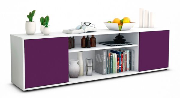 Lowboard Asia | Korpus Weiß | Front in Lila | 180x49x35cm (BxHxT)