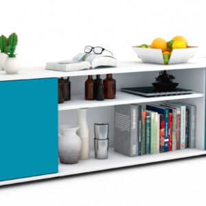 Lowboard Asia | Korpus Weiß | Front in Türkis | 180x49x35cm (BxHxT)