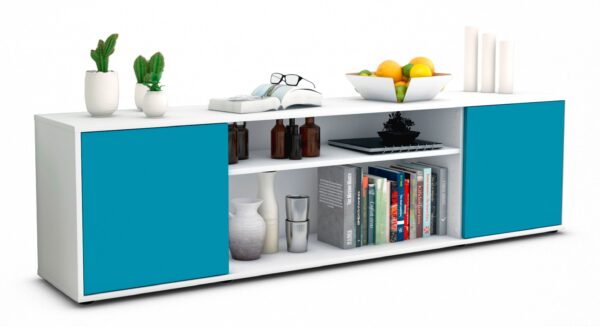 Lowboard Asia | Korpus Weiß | Front in Türkis | 180x49x35cm (BxHxT)