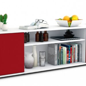 Lowboard Asia | Korpus Weiß | Front in Bordeaux | 180x49x35cm (BxHxT)