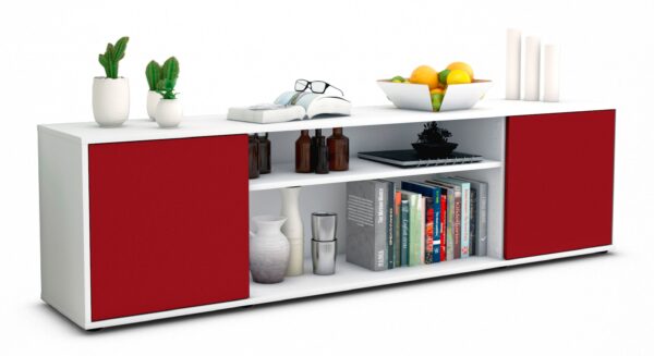 Lowboard Asia | Korpus Weiß | Front in Bordeaux | 180x49x35cm (BxHxT)