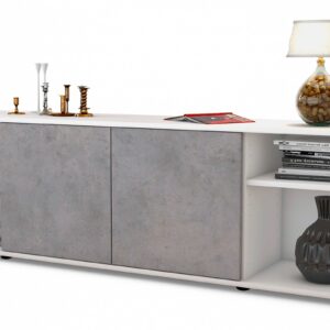 Lowboard Asimo | Korpus Weiß | Front in Beton Optik | 180x49x35cm (BxHxT)