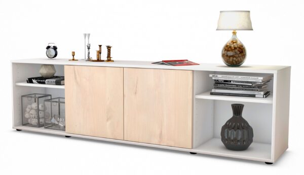 Lowboard Asimo | Korpus Weiß | Front in Zeder Holz Optik | 180x49x35cm (BxHxT)