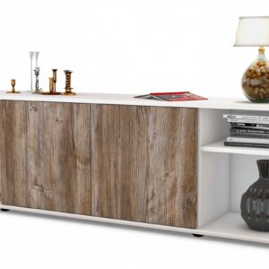 Lowboard Asimo | Korpus Weiß | Front in Treibholz Holz Optik | 180x49x35cm (BxHxT)