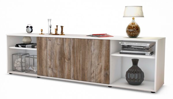 Lowboard Asimo | Korpus Weiß | Front in Treibholz Holz Optik | 180x49x35cm (BxHxT)