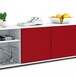 Lowboard Asimo | Korpus Weiß | Front in Bordeaux | 180x49x35cm (BxHxT)