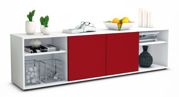Lowboard Asimo | Korpus Weiß | Front in Bordeaux | 180x49x35cm (BxHxT)