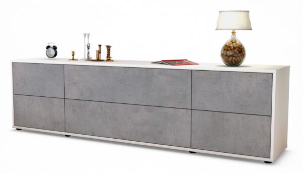 Lowboard Assunta | Korpus Weiß | Front in Beton Optik | 180x49x35cm (BxHxT)