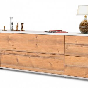 Lowboard Assunta | Korpus Weiß | Front in Pinie Holz Optik | 180x49x35cm (BxHxT)