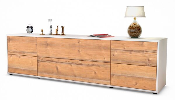 Lowboard Assunta | Korpus Weiß | Front in Pinie Holz Optik | 180x49x35cm (BxHxT)