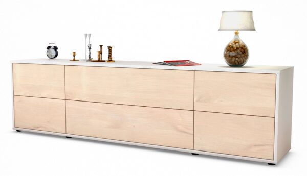Lowboard Assunta | Korpus Weiß | Front in Zeder Holz Optik | 180x49x35cm (BxHxT)
