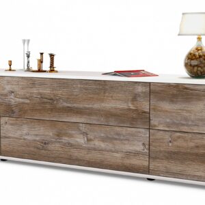 Lowboard Assunta | Korpus Weiß | Front in Treibholz Holz Optik | 180x49x35cm (BxHxT)
