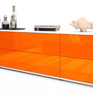 Lowboard Assunta | Korpus Weiß | Front in Hochglanz Orange | 180x49x35cm (BxHxT)