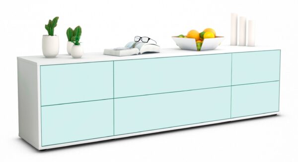 Lowboard Assunta | Korpus Weiß | Front in Mint | 180x49x35cm (BxHxT)