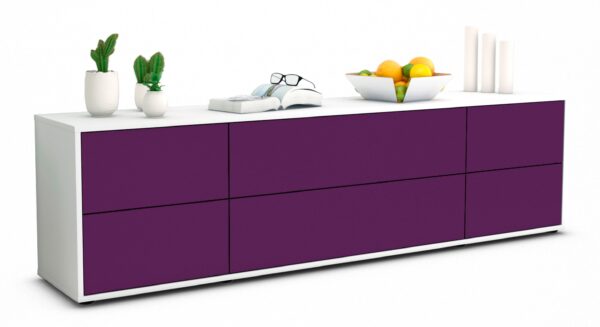 Lowboard Assunta | Korpus Weiß | Front in Lila | 180x49x35cm (BxHxT)